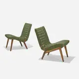 Jens Risom, lounge chairs, set of two, c. 1945, birch, nylon webbing