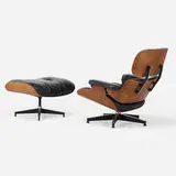 Charles and Ray Eames, 670 lounge chair and 671 ottoman, molded walnut plywood, leather, enameled steel