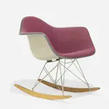 RAR-1 by Charles and Ray Eames, 1950 / 1968, molded fiberglass, zinc-plated steel, birch, upholstery, rubber, sold Sep 2020