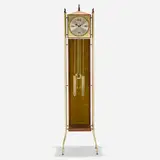 Grandfather clock, model 2256 by George Nelson & Associates, 1958, brass, walnut, velvet, enameled aluminum, sold Sep 2020