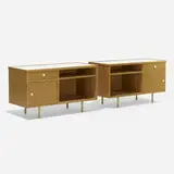 George Fred Keck and William Keck, custom cabinets, pair, c. 1955, oak, laminate, plastic, brass