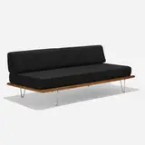 daybed, model 5088 by George Nelson & Associates, c. 1950, walnut, wool, stainless steel, matte-chromed steel, sold Sep 2020