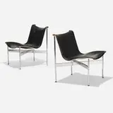 New York lounge chairs, pair by Ross Littell and Douglas Kelley William Katavolos, c. 1965, chrome-plated steel, leather, sold Sep 2020
