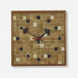 Tile wall clock, model 2232 by George Nelson & Associates, 1957, glass tiles, walnut, enameled aluminum, sold Sep 2020