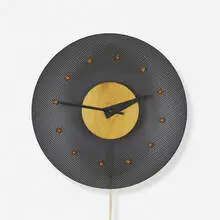 wall clock, model 2203 by George Nelson & Associates, 1952-53, enameled steel, birch, enameled aluminum, sold Sep 2020