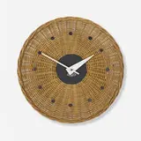 Basket wall clock, model 2215 by George Nelson & Associates, 1952, rattan, birch, enameled steel, enameled aluminum, sold Sep 2020