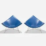 Coconut chairs, pair by George Nelson & Associates, 1956, Naugahyde, enameled steel, chrome-plated steel, aluminum, sold Sep 2020