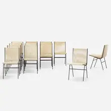 Allan Gould, dining chairs, set of twelve, c. 1952, enameled steel, cotton cord