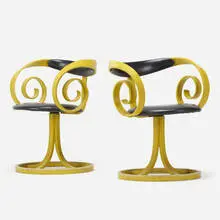 George Mulhauser, Sultana chairs, pair, c. 1965, bent and lacquered wood, vinyl