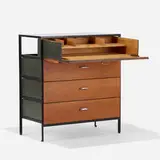 Steelframe secretary by George Nelson & Associates, 1950, laminate, enameled steel, walnut, sold Sep 2020