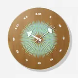 wall clock, model 2236 by George Nelson & Associates, 1957, enameled walnut, enameled aluminum, brass, sold Sep 2020
