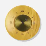 wall clock, model 4757 (2nd issue) by George Nelson & Associates, 1949, laminated and turned ash, brass, enameled aluminum, sold Sep 2020