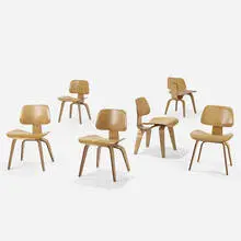 DCWs, set of six by Charles and Ray Eames, 1945 / 1948, aniline-dyed ash plywood, rubber, sold Sep 2020