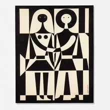 Black & White Environmental Enrichment Panel by Alexander Girard, 1971, screenprint on linen, sold Sep 2020
