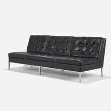 Florence Knoll, sofa, c. 1955, leather, chrome-plated steel