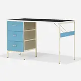 Steelframe desk, model 4111 by George Nelson & Associates, 1950, enameled steel, lacquered wood, aluminum, laminate, sold Sep 2020