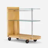 Gilbert Rohde, Formal Dining Group serving cart, model 3321, c. 1933, oak, glass, chrome-plated steel