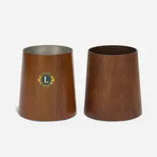 Jens Risom, wastepaper baskets, set of two, c. 1960, walnut, aluminum