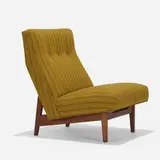 Jens Risom, lounge chair, model U-450, c. 1955, upholstery, walnut
