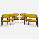 Jens Risom, dining chairs model C-170, set of six, c. 1955, walnut, upholstery