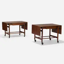 tables model T-580, pair by Jens Risom, c. 1955, walnut, sold Sep 2020