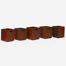 Jens Risom, wastebaskets model 8-35, set of five, c. 1960, walnut