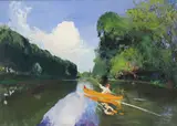 Jean-Franck Baudoin, Untitled, 1870-1961) The Orange Canoe oil on canvas 59.5 x 80.5cm .