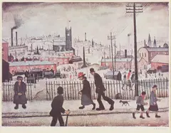 Untitled by L. S. Lowry, Laurence Stephen Lowry RA (1887-1976) View of a Town offset lithograph in colours, sold Oct 2021