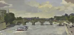 Untitled by Ken Howard, oil on canvas 30.5 x 60.6cm ., sold Oct 2021