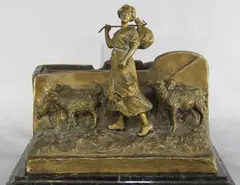Xavier Raphanel, Pastora Con Ovejas, escultura de bronce patinado