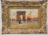 Eugène Galien-Laloue, L'Arc De Triomphe Au Crepuscule, gouache sobre papel
