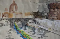 Jorge Duarte, Batello San Angelo, dibujo a la tinta y acuarela