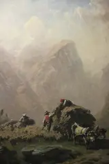 August Seidel, Carreta En Paisaje Montañoso, óleo sobre tela reentelado