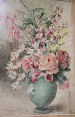 Madeleine Lemaire, Vaso Con Flores, acuarela sobre papel