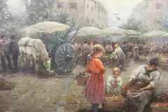 Federico Morello, Mercato Di Frutta, óleo sobre tela