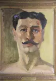 HOMBRE CON BIGOTE y HOMBRE DE PERFIL CON LANZA by Ernesto Teofilo Esteves, óleos, el primero, offered Jun 2026
