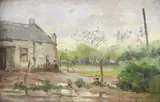 Fausto Eliseo Coppini, Paisaje Con Casa, óleo sobre tabla