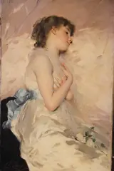 Charles Joshua Chaplin, Joven De Perfil Con Moño Azul, óleo sobre tela