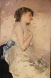 Charles Joshua Chaplin, Joven De Perfil Con Moño Azul, óleo sobre tela