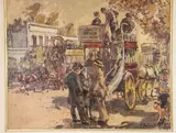Omnibus A Caballo by Guido Bruveris, óleo sobre hardboard, offered Dec 2025