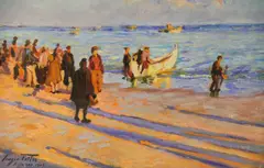 En La Playa by Sergio Telles, óleo sobre tela, offered Dec 2025