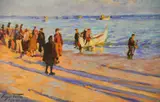 Sergio Telles, En La Playa, óleo sobre tela
