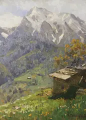 Paisaje Alpino by Duilio Corompai, óleo sobre tabla, offered Dec 2025