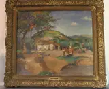 Enrique de Larrañaga, Paisaje Con Rancho Y Personajes, óleo sobre tela
