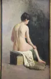 Desnudo De Espaldas by Ernesto de la Cárcova, óleo sobre tabla, offered Oct 2025