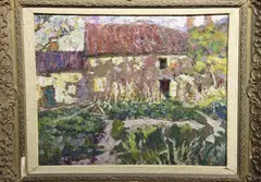 Victor Charreton, Casa Con Jardin Al Frente, óleo sobre cartón