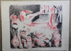 Raquel Forner, Mujeres-Sueños, dibujo en negro y rojo sobre papel