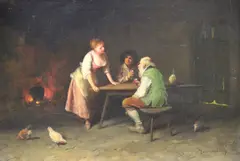 Camillo Innocenti, Personajes En La Taberna, óleo sobre tela