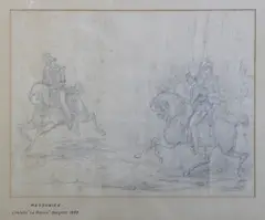 Militares Franceses A Caballo by Jean-Louis-Ernest Meissonier, dibujo al lápiz, offered Oct 2025