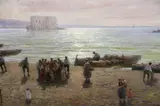 Federico Morello, La Llegada De Los Pescadores, óleo sobre tela